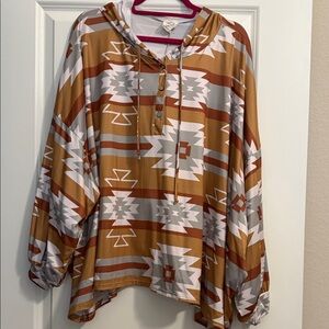 Fantastic Fawn Geometric Print Hoodie - Brown, White, Gray